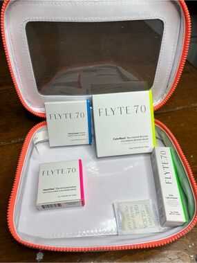 FLYTE 70 Makeup Bundle Powder Bronzer Crème Blush Eye Shadow Lip Stick Zip Pouch